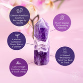 Chevron Amethyst point of transformation from Conscious Items, a chevron-patterned home decoration with purple and white mineral hues.