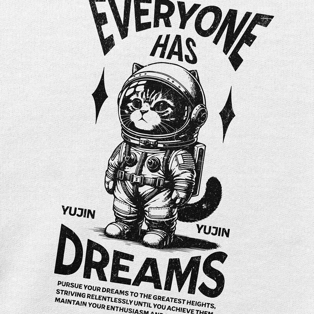 Yūjin Clothing Dream Big Cat sweatshirt featuring a cozy fabric and a stylish design with a cat and inspiring text.
