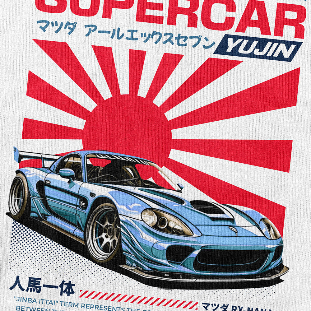 Japanese Supercar Hoodie by Yūjin Clothing featuring a sleek supercar graphic on a comfortable hoodie.