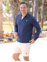 Navy Coast Long Sleeve Polo shirt by White Water Life, featuring a classic collar and button-front design.