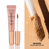 YENSA Skin On Skin BB + CC full coverage concealer swatch in tan neutral shade showing smooth texture and natural finish.