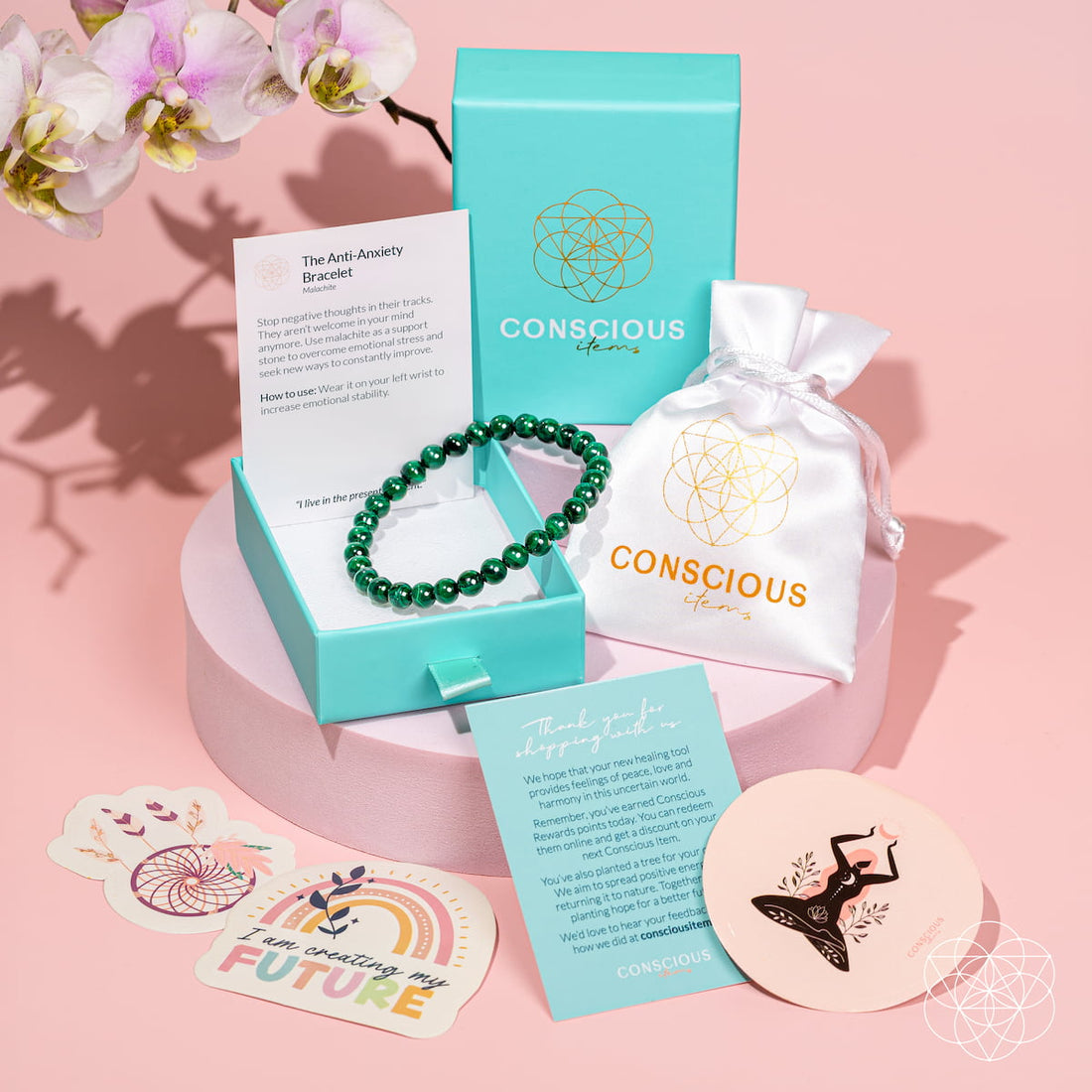 Conscious Items Anxiety Bracelet with 6mm beads, featuring a calming design and natural stone accents for stress relief.