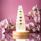 Night light called The Stress Shield Lamp by Conscious Items featuring 7 healing stones for calming ambiance.