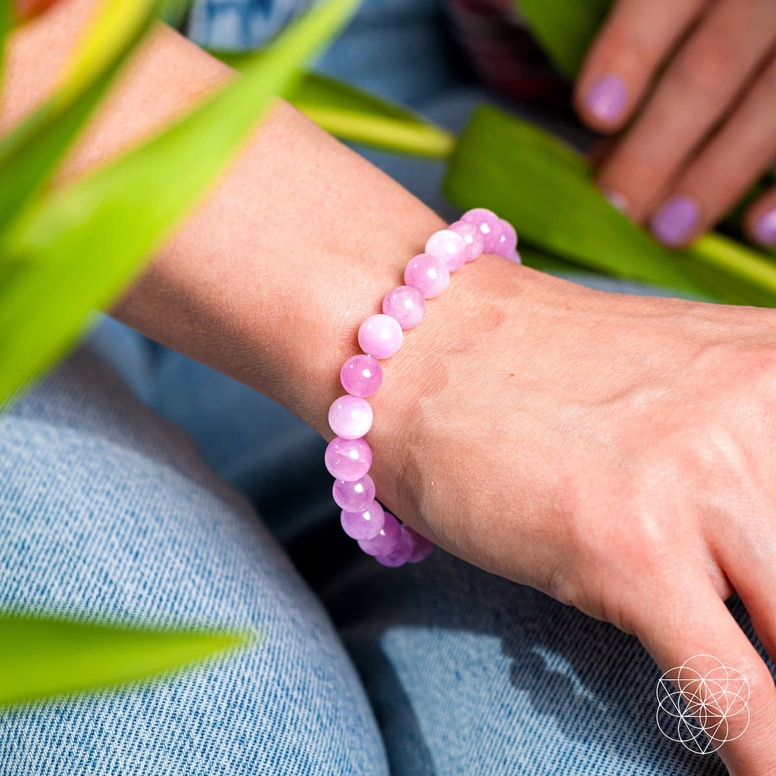Pink Kunzite bracelet from Conscious Items featuring a delicate, heart-shaped design and vibrant pink gemstones.