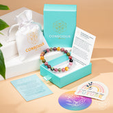 Rainbow Tourmaline bracelet called The Spiral Breaker by Conscious Items featuring colorful, polished gemstone beads and a unique spiral design.