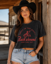 Cropped Best in the West mineral graphic T-shirt by Fitkitty Culture, featuring a western-themed design in casual women’s clothing style