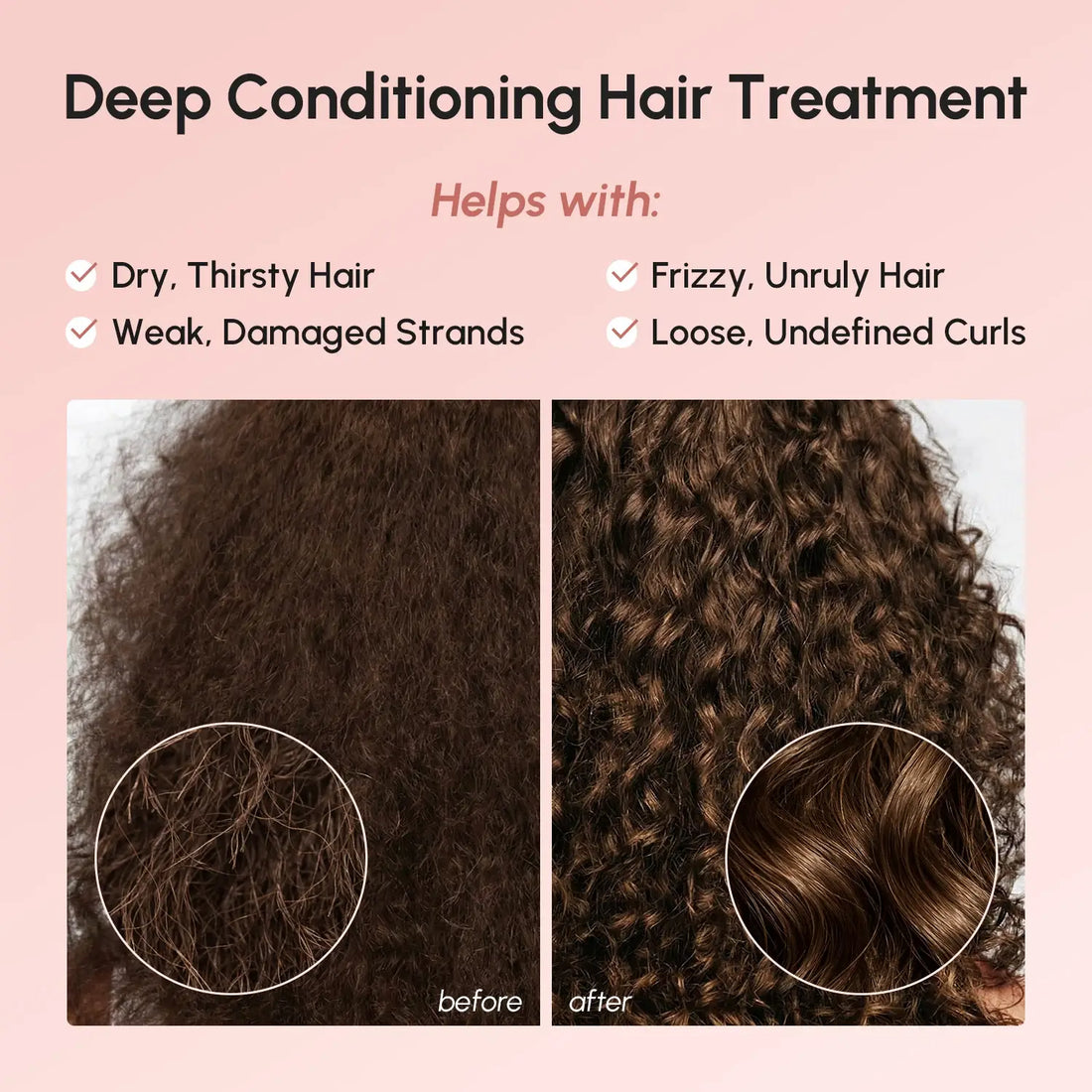 Maree Curl Repair Hair Mask in a jar, showing creamy texture and curly hair before application for damaged curl restoration.