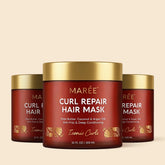 Maree Curl Repair Hair Mask in a jar, creamy hair treatment for restoring and nourishing curly hair, with a smooth texture and natural finish.