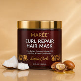 Maree Curl Repair Hair Mask in a jar, showing the creamy texture and packaging designed for nourishing curly hair.