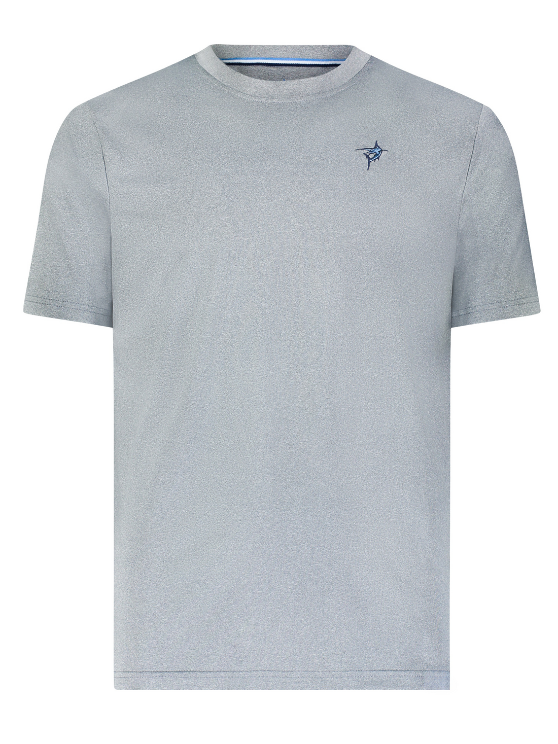 White Water Life Dockside Performance Tee, short sleeves, lightweight fabric, displayed on a hanger with a nautical design.