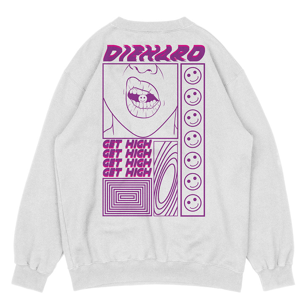 Yūjin Clothing Diehard sweatshirt in black, featuring a comfortable fit and casual style, displayed on a hanger against a white background.