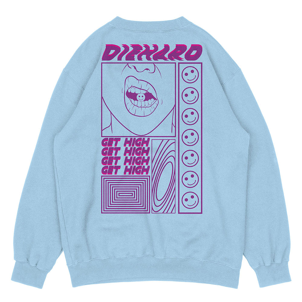 Yūjin Clothing Diehard Sweatshirt in black, featuring a comfortable fit and stylish design, displayed on a hanger.