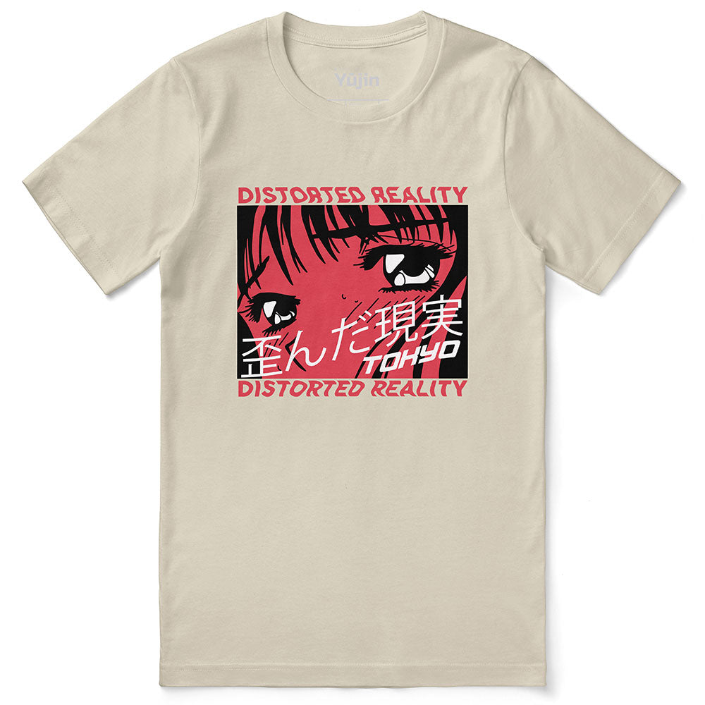 Yūjin Clothing Distorted Reality T-Shirt featuring a bold, abstract graphic design on soft fabric for a modern streetwear look.