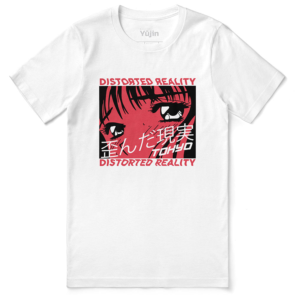 Yūjin Clothing Distorted Reality T-Shirt featuring a bold, abstract graphic design on soft fabric for casual wear.