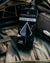 Annihilator Broadheads Double Bevel 100 broadheads with sharp blades and durable construction for hunting and archery use.