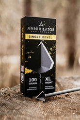 Annihilator Broadheads Single Bevel XL 100 broadhead with sharp blades, designed for precise archery hunting.