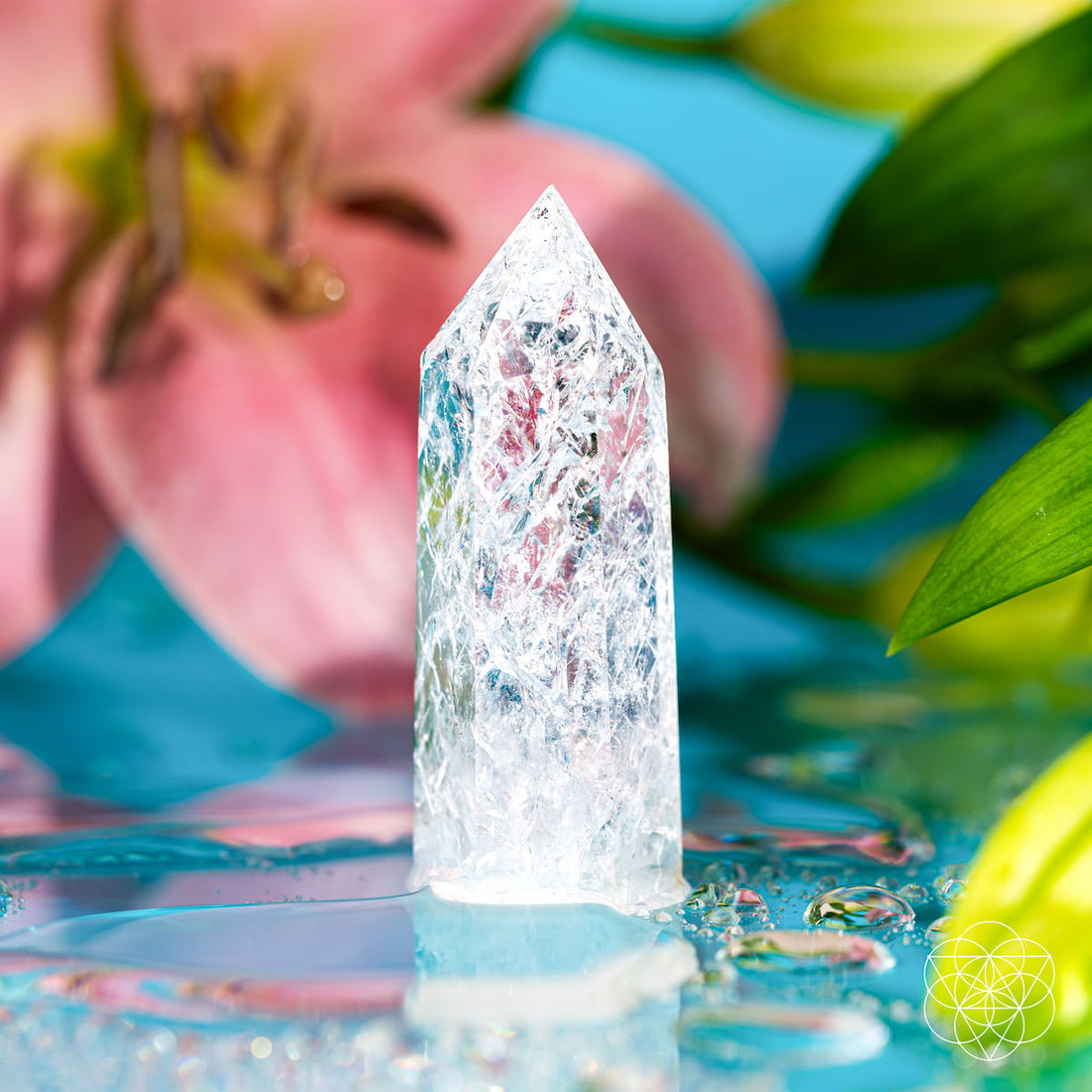 Ice Quartz Point home decoration from Limitless Manifestation by Conscious Items, shown as a clear, pointed crystal on a neutral surface.