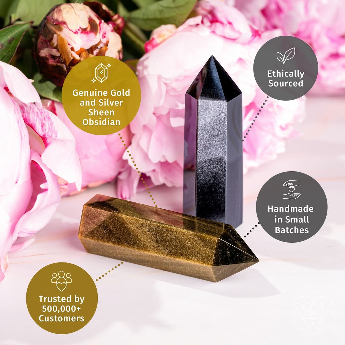 The Upper Hand – Gold &amp; Silver Sheen Obsidian Points