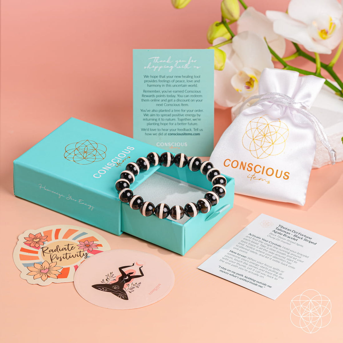 Tibetan Dzi Fortune Talisman – Black Striped Agate Bracelet