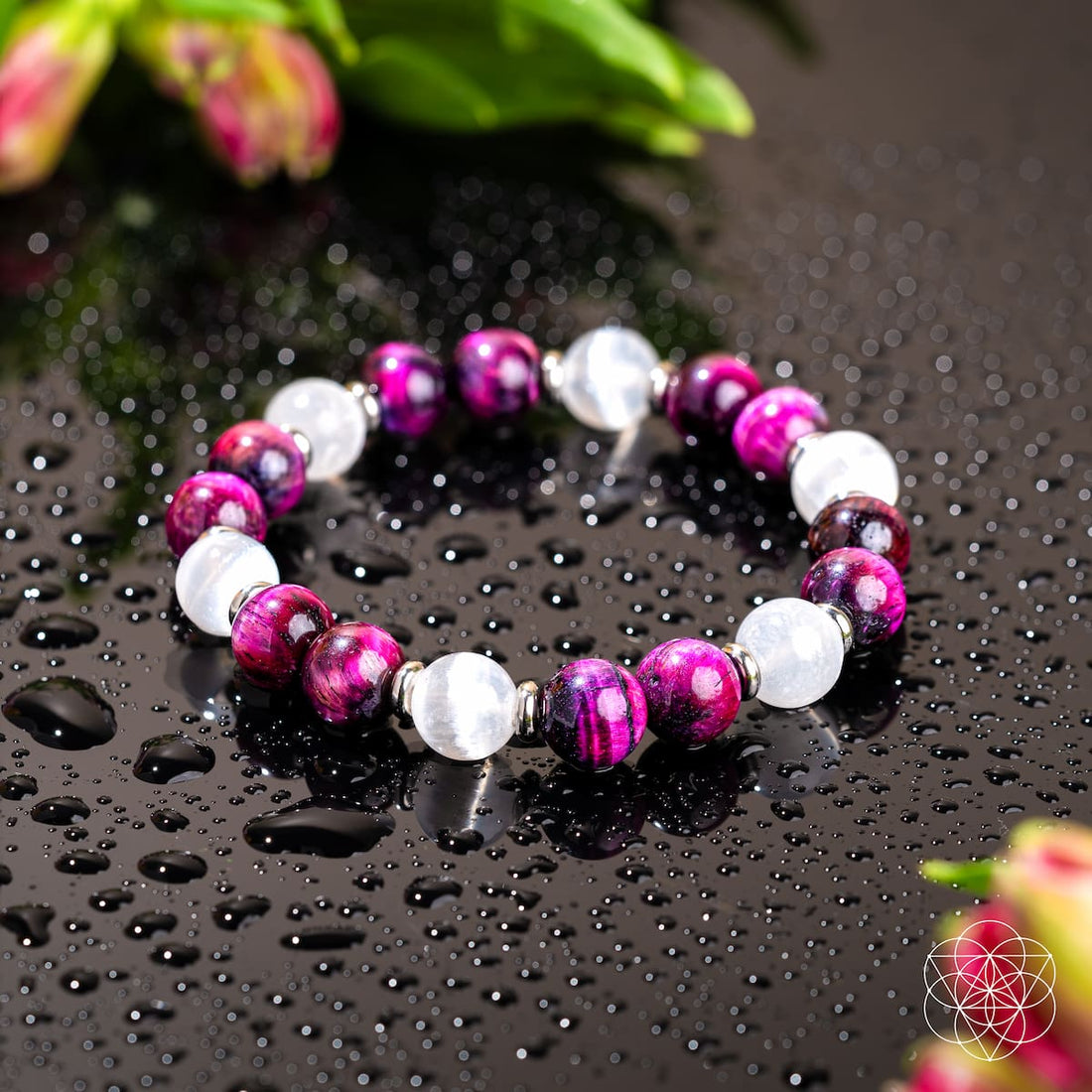 Pink Galaxy Tiger’s Eye bracelet from Conscious Items featuring vibrant pink and tiger’s eye beads on a stylish bracelet design.