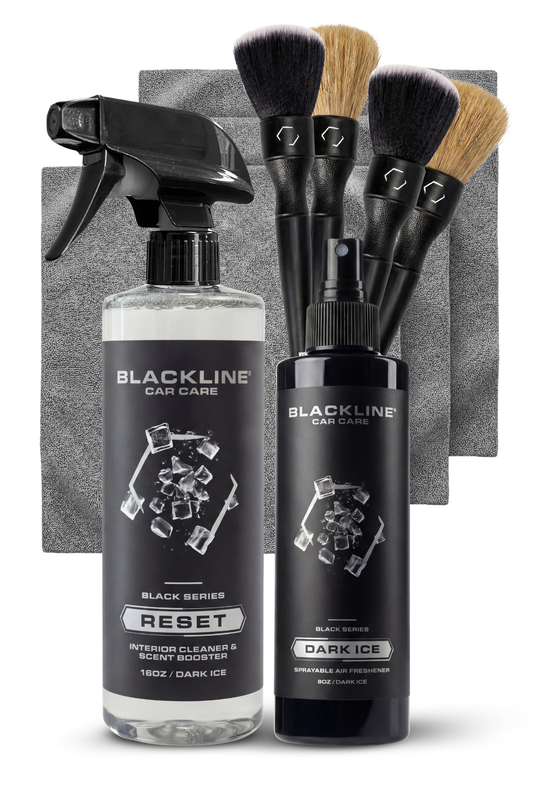 Blackline Car Care BLACKLINE® 8oz air freshener in Dark Ice scent, designed for car interior freshness and odor elimination.