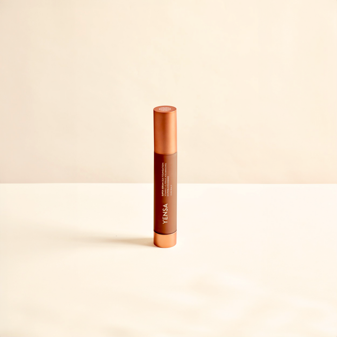 YENSA Super Serum Silk foundation in deep shade, hydrating peptide formula for radiant, natural-looking skin.