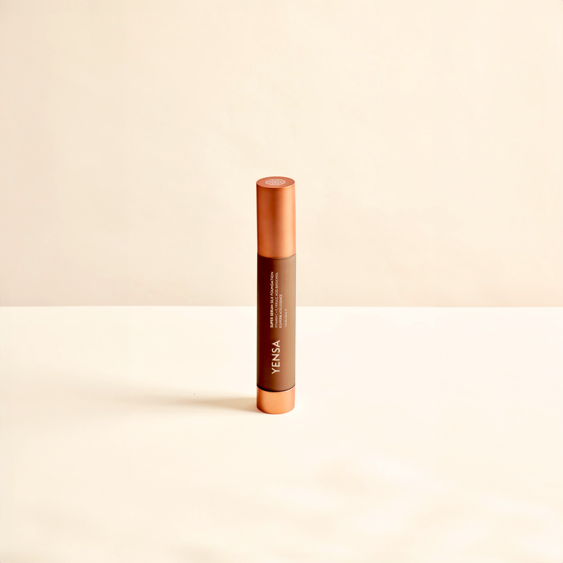 YENSA Super Serum Silk Hydrating Peptide Foundation in Deep 3 shade, showcasing smooth, radiant skin with natural glow.