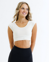 Downeast Demi Tee in soft fabric, showcasing a casual crew neck and short sleeves, perfect for everyday wear.
