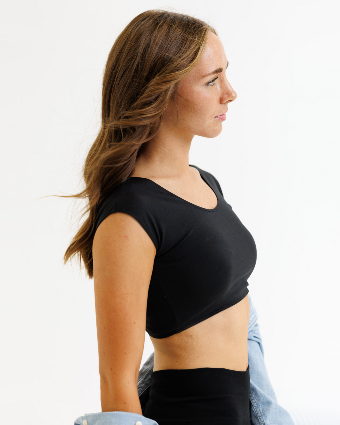 Downeast Demi Tee displayed from a side view, showcasing its relaxed fit and soft fabric in a casual t-shirt style.