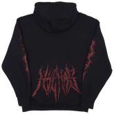 Black Demise hoodie by Any Means Necessary Clothing, showing the back design and comfortable pullover style.