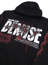 Black Demise Pullover Hoodie by Any Means Necessary Clothing, front view showing the hoodie’s design and cozy fabric.