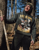 Black Depraved pullover hoodie by Any Means Necessary Clothing, featuring a vintage style and graphic design on the front.