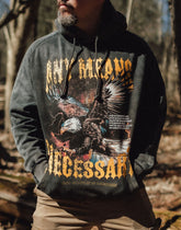 Black Depraved Pullover Hoodie by Any Means Necessary Clothing featuring a vintage design and relaxed fit.