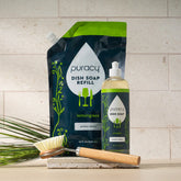 Puracy dish soap refill bottle, 16oz, with clear label and dispensing cap, designed for eco-friendly kitchen cleaning.