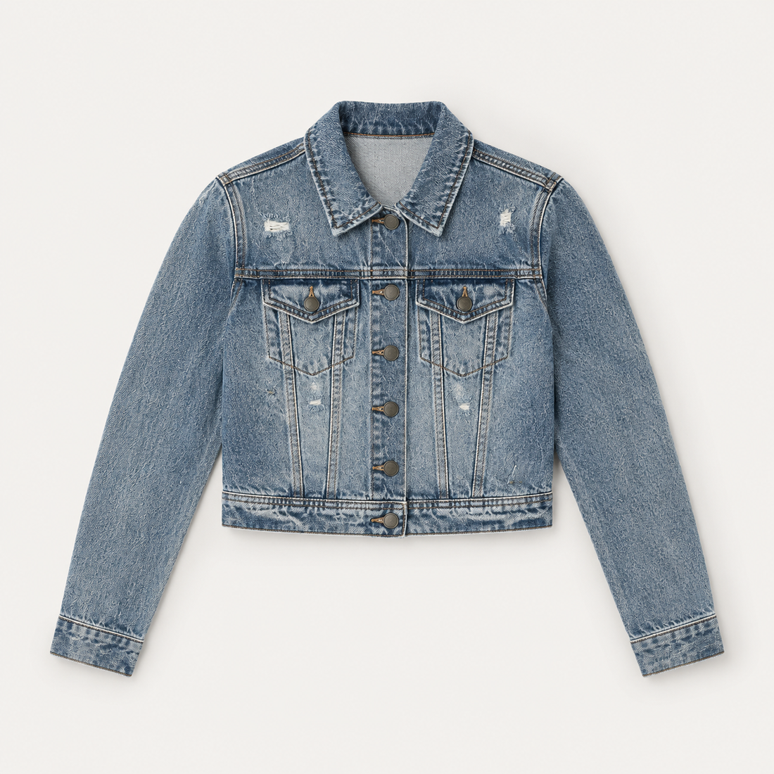 Light Blue Distressed Cropped Denim Jacket