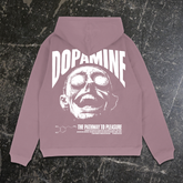 Back view of Any Means Necessary Clothing dopamine washed plum hoodie, featuring a comfortable pullover design with stylish branding.