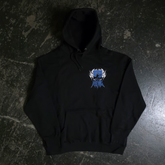 Black Drown hoodie by Any Means Necessary Clothing featuring front graphic design and a comfortable pullover fit.