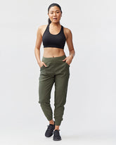 Goal Five Excel Jogger 7/8 length training pants in dark moss, 28-inch fit with comfortable athletic design.