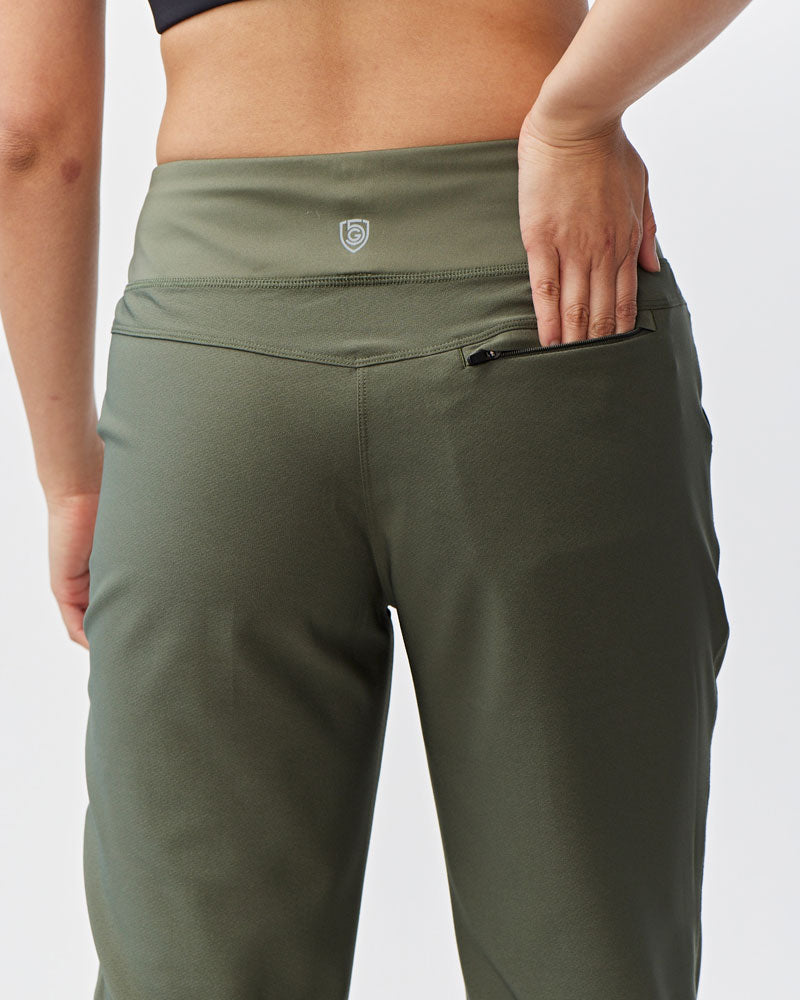 Dark moss green Goal Five Excel Jogger 7/8 length training pants with elastic waistband and tapered fit.