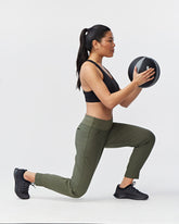 Goal Five Excel Jogger 7/8 length training pant in dark moss color, 28-inch inseam, with tapered fit and athletic style.