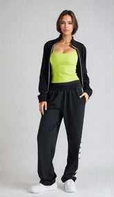 Black Bolt Track Jacket by Fitkitty Culture Athleisure Wear, styled with a modern fit and sporty design for women&