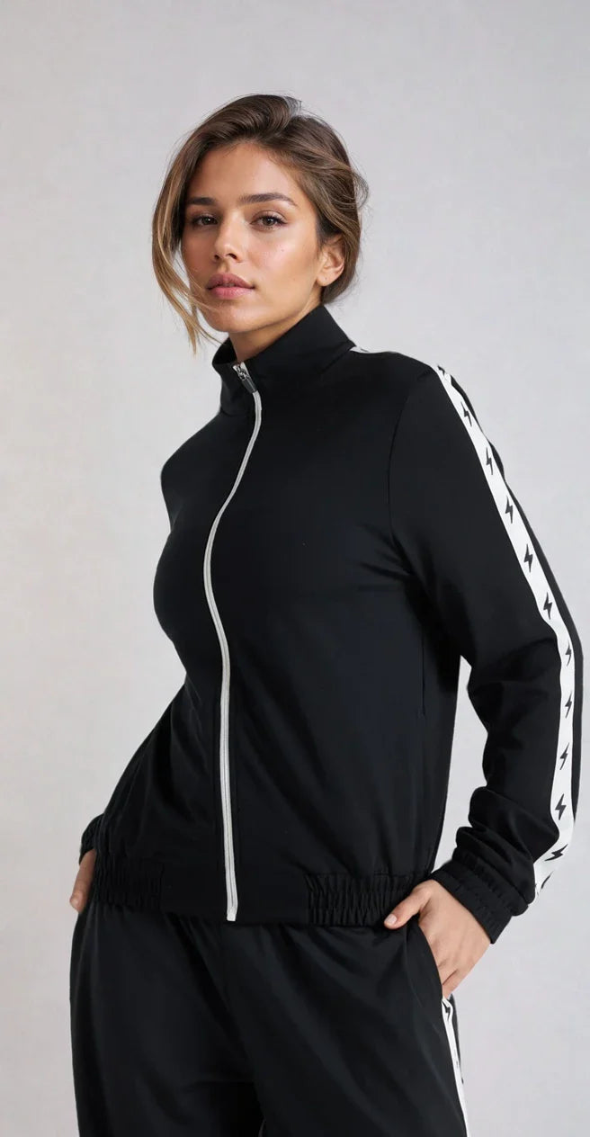 Black Bolt Track Jacket from Fitkitty Culture Athleisure Wear, a stylish women&