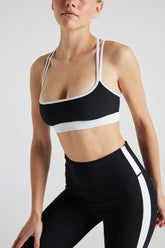 Black and white electric rib color block bra by Fitkitty Culture, featuring a stylish and comfortable design for women.