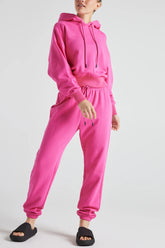 Pink electric fleece joggers from Fitkitty Culture, soft French terry fabric, cozy women&
