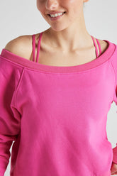 Pink off-shoulder sweatshirt from Fitkitty Culture Athleisure Wear, featuring a cozy, casual fit for women&