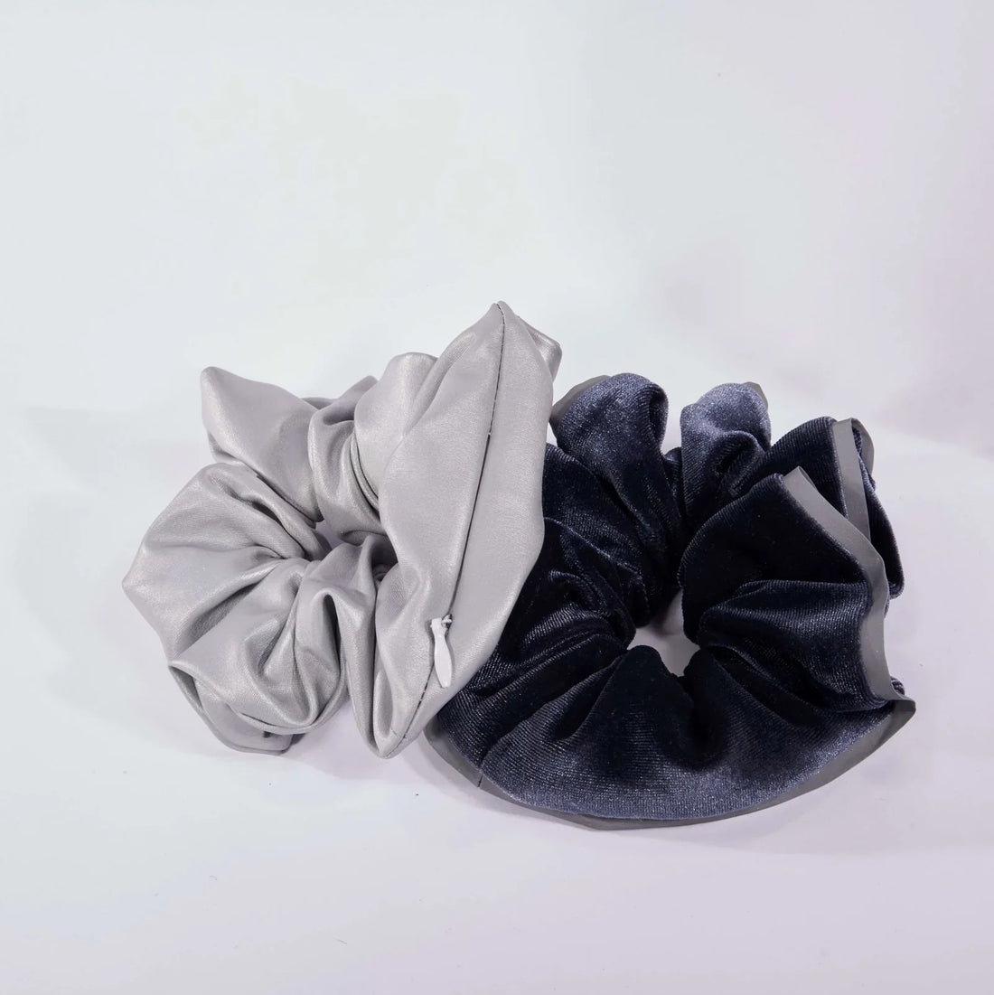 Reflective scrunchies with pockets in a two-pack, ideal for yoga and activewear, by Fitkitty Culture Athleisure Wear.