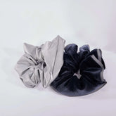 Reflective scrunchies with pockets in a two-pack, ideal for yoga and activewear, by Fitkitty Culture Athleisure Wear.