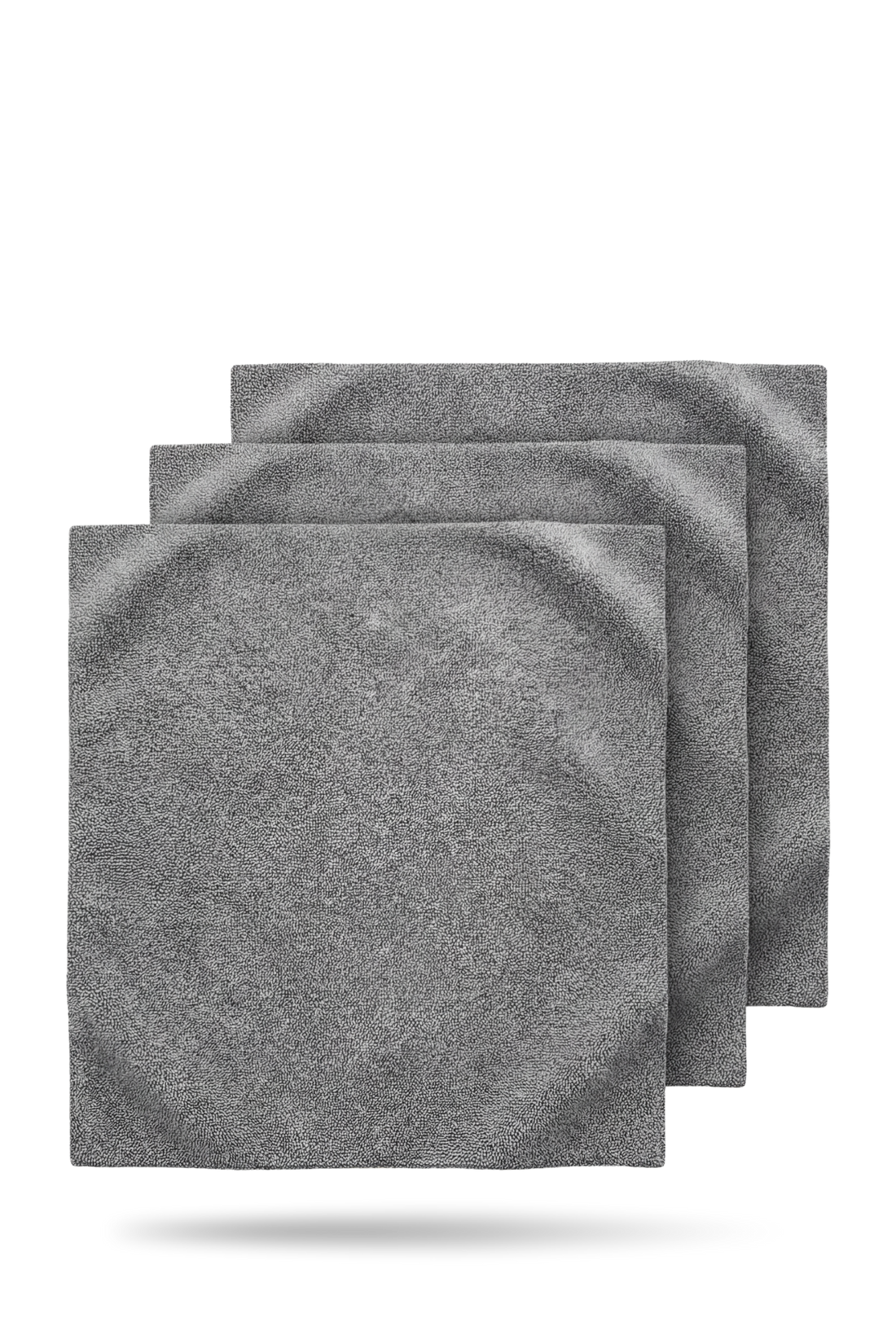 Set of three Blackline Car Care BLACKLINE® edgeless microfiber towels for cleaning and detailing vehicles.