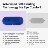 Maree scented spa steam eye mask resting over closed eyes, designed for relaxing eye comfort and soothing warmth.