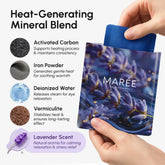 Maree scented spa steam eye mask resting on eyes, soft fabric cover, designed for relaxation and soothing warmth during use.
